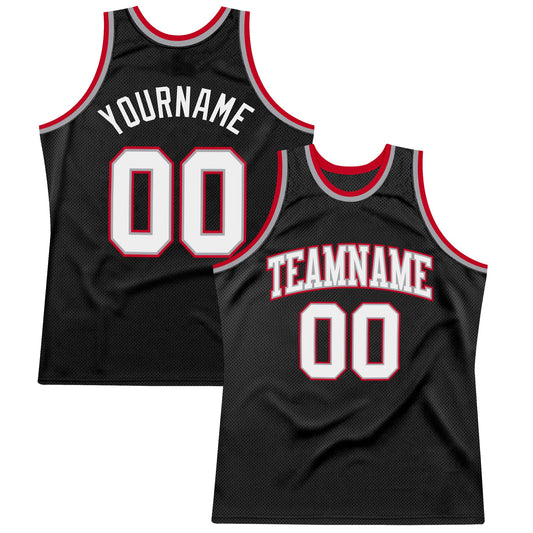 Custom Black White-Red Authentic Throwback Basketball Jersey