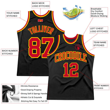 Custom Black Red-Gold Authentic Throwback Basketball Jersey