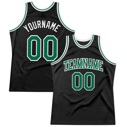 Custom Black Kelly Green-White Authentic Throwback Basketball Jersey