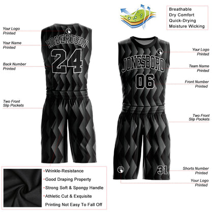 Custom Black Black-Gray Round Neck Sublimation Basketball Suit Jersey