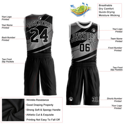 Custom Black Black-Gray Round Neck Sublimation Basketball Suit Jersey