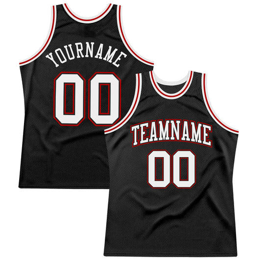 Custom Black White-Red Authentic Throwback Basketball Jersey