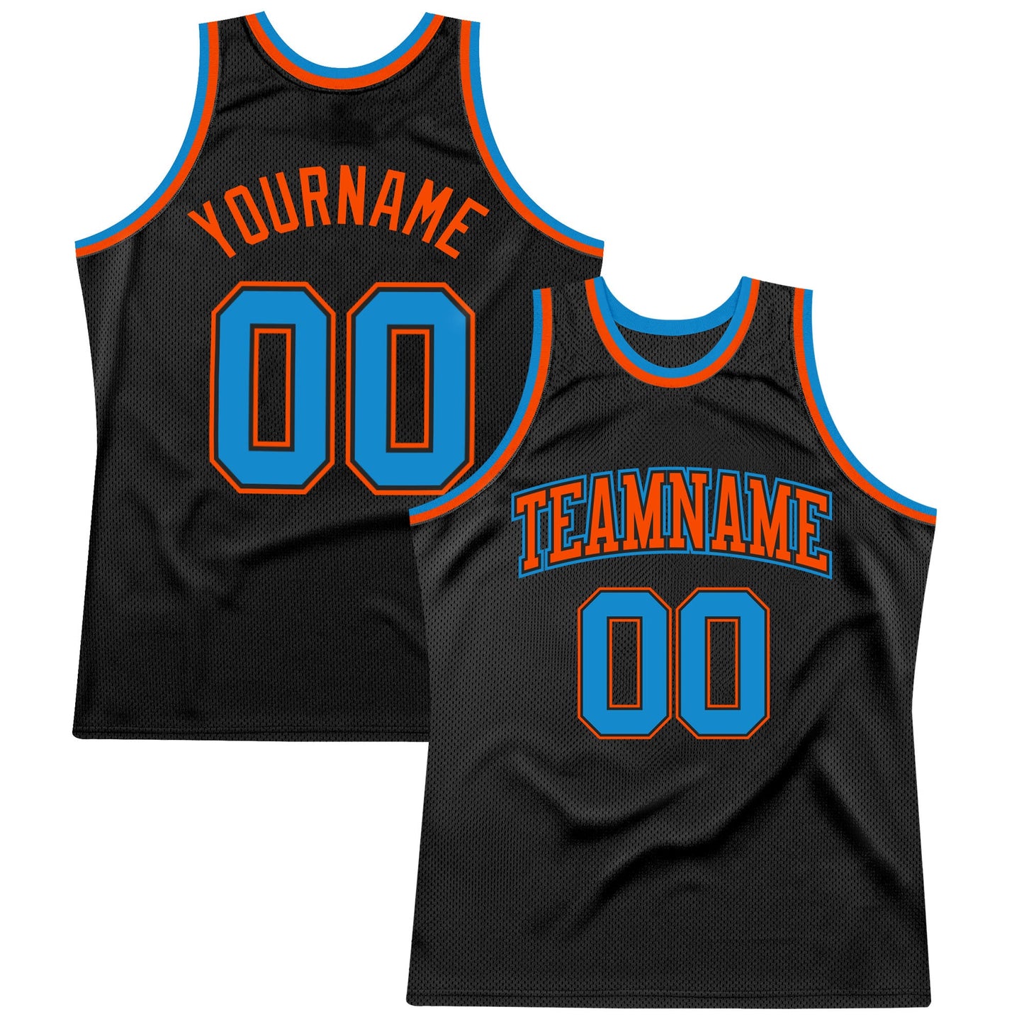 Custom Black Blue-Orange Authentic Throwback Basketball Jersey