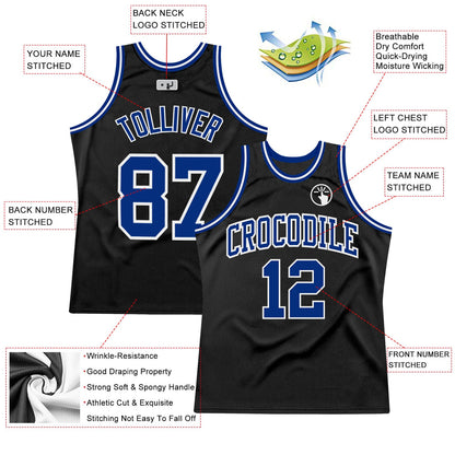 Custom Black Royal-White Authentic Throwback Basketball Jersey