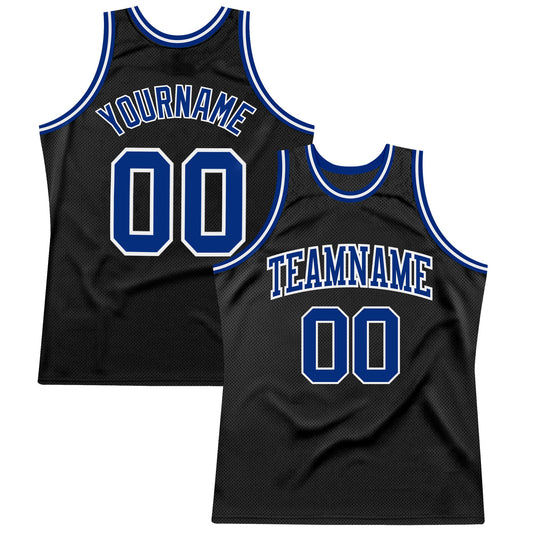 Custom Black Royal-White Authentic Throwback Basketball Jersey