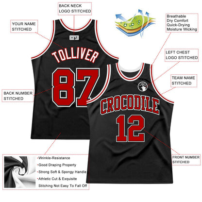 Custom Black Red-White Authentic Throwback Basketball Jersey