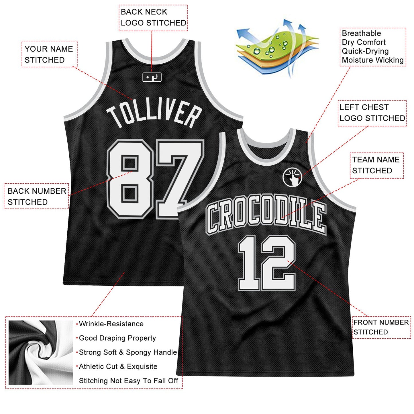 Custom Black White-Gray Authentic Throwback Basketball Jersey