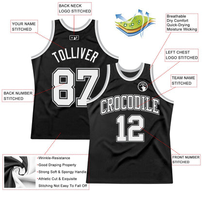 Custom Black White-Gray Authentic Throwback Basketball Jersey