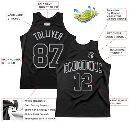 Custom Black Gray Authentic Throwback Basketball Jersey