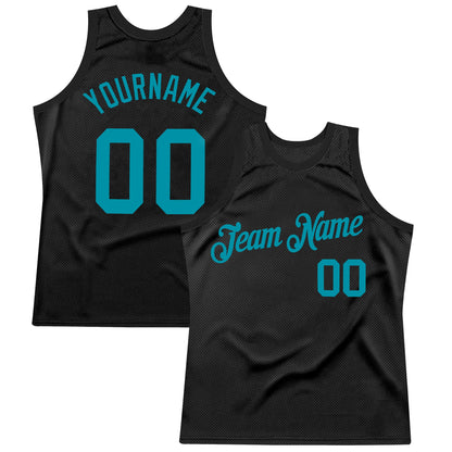 Custom Black Teal Authentic Throwback Basketball Jersey