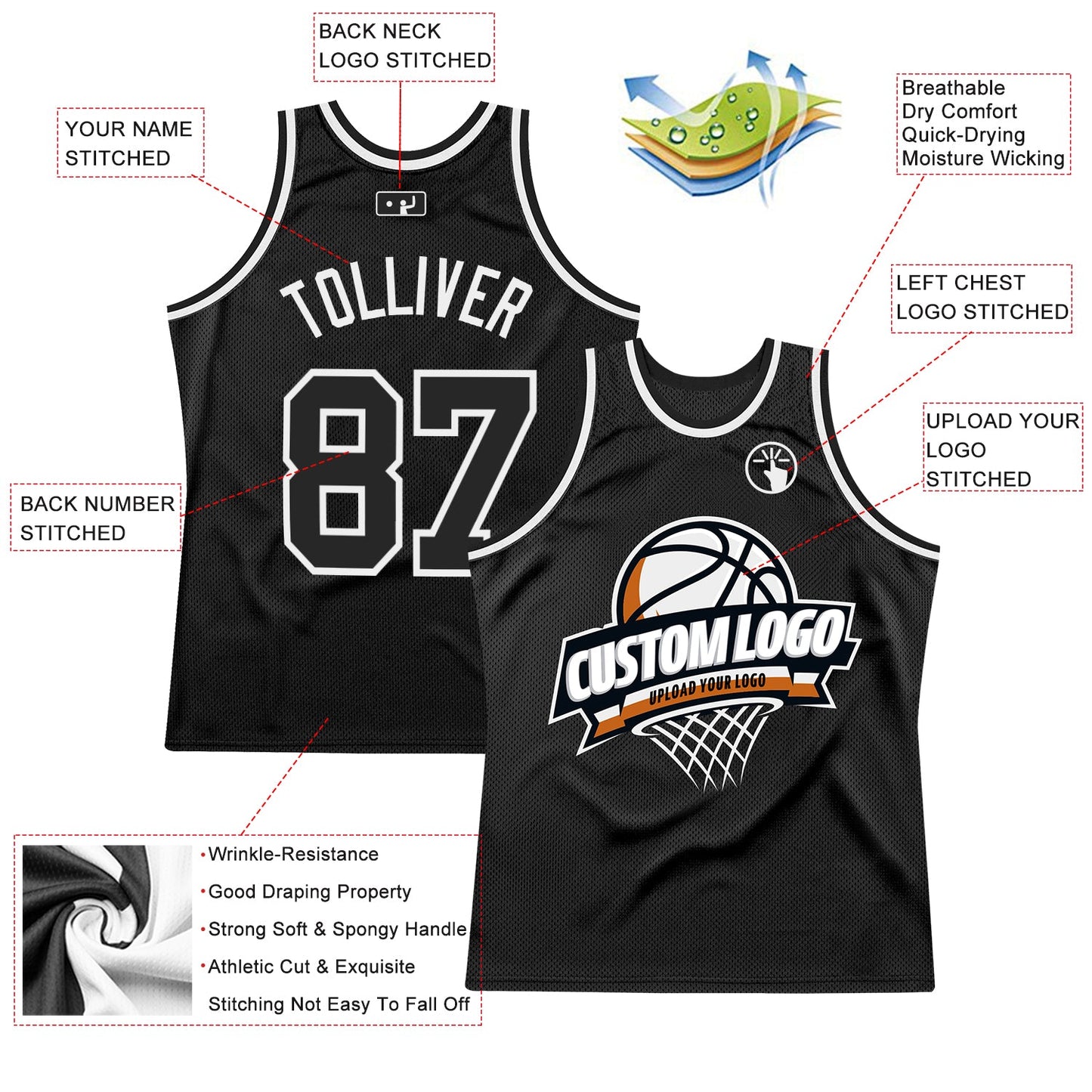 Custom Black White Authentic Throwback Basketball Jersey