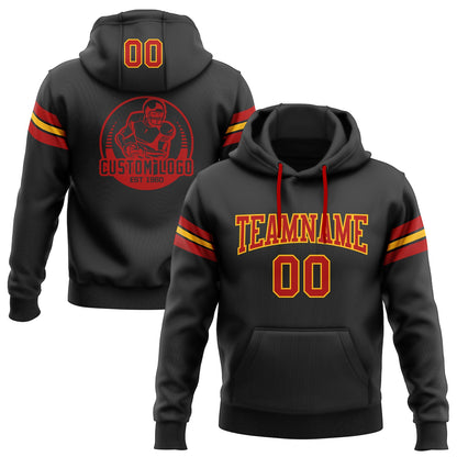 Custom Stitched Black Red-Gold Football Pullover Sweatshirt Hoodie