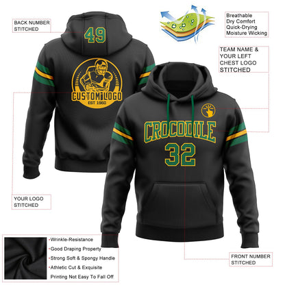 Custom Stitched Black Kelly Green-Gold Football Pullover Sweatshirt Hoodie