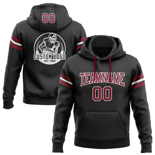 Custom Stitched Black Crimson-White Football Pullover Sweatshirt Hoodie