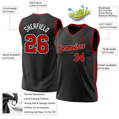 Custom Black Red-White Authentic Throwback Basketball Jersey