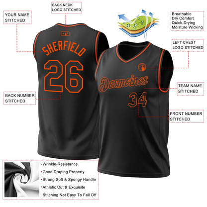 Custom Black Orange Authentic Throwback Basketball Jersey