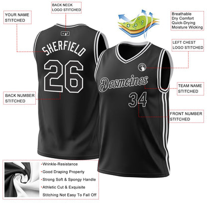 Custom Black White Authentic Throwback Basketball Jersey