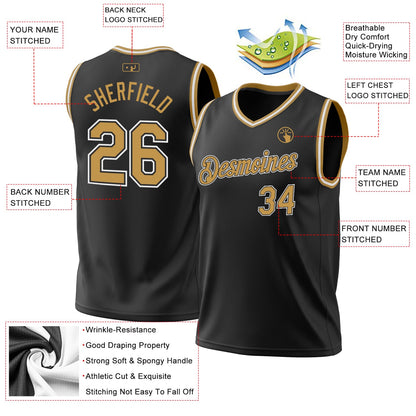 Custom Black Old Gold-White Authentic Throwback Basketball Jersey