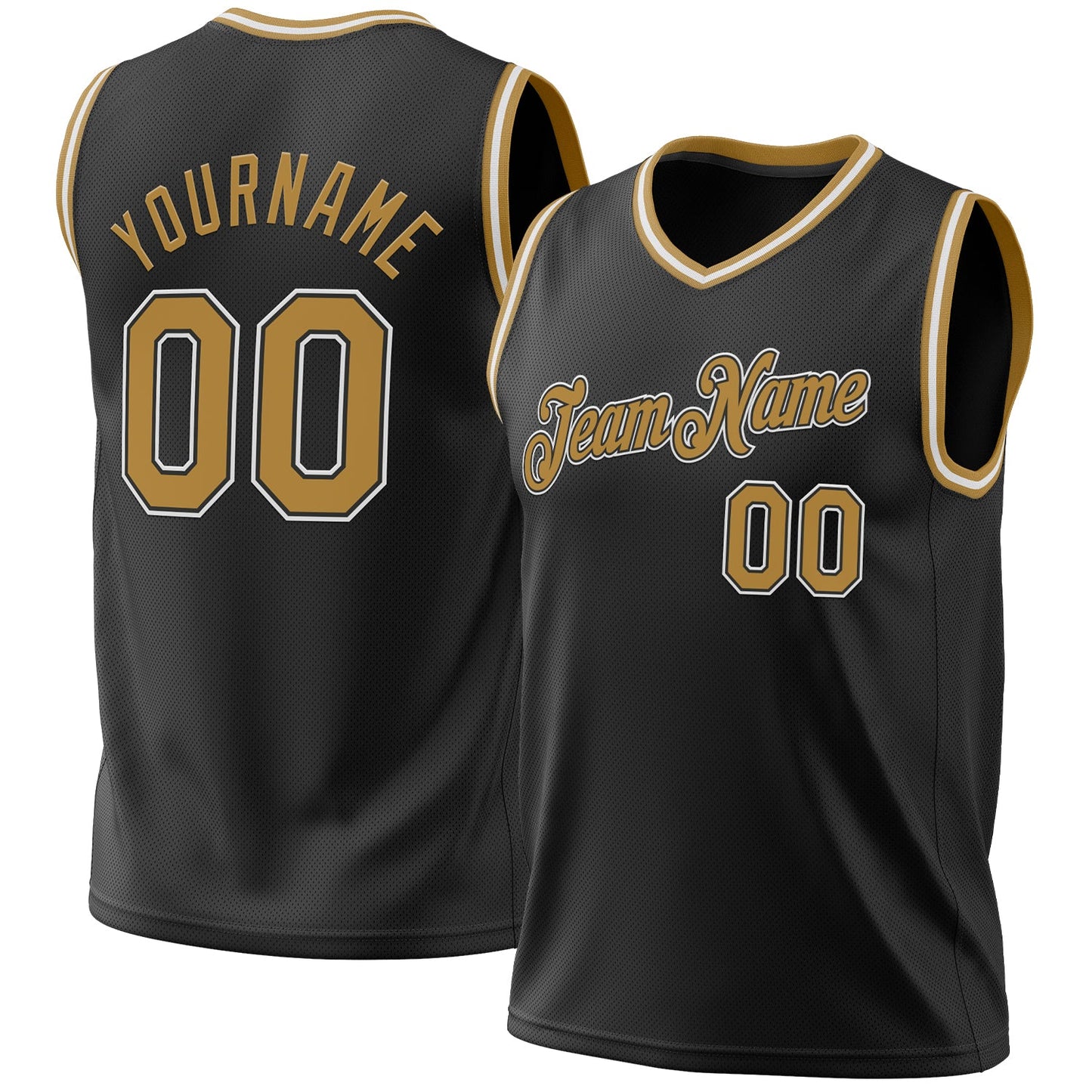 Custom Black Old Gold-White Authentic Throwback Basketball Jersey