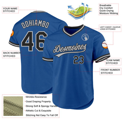 Custom Blue Black-Gray Authentic Throwback Baseball Jersey