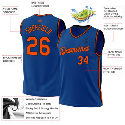 Custom Blue Orange-Black Authentic Throwback Basketball Jersey