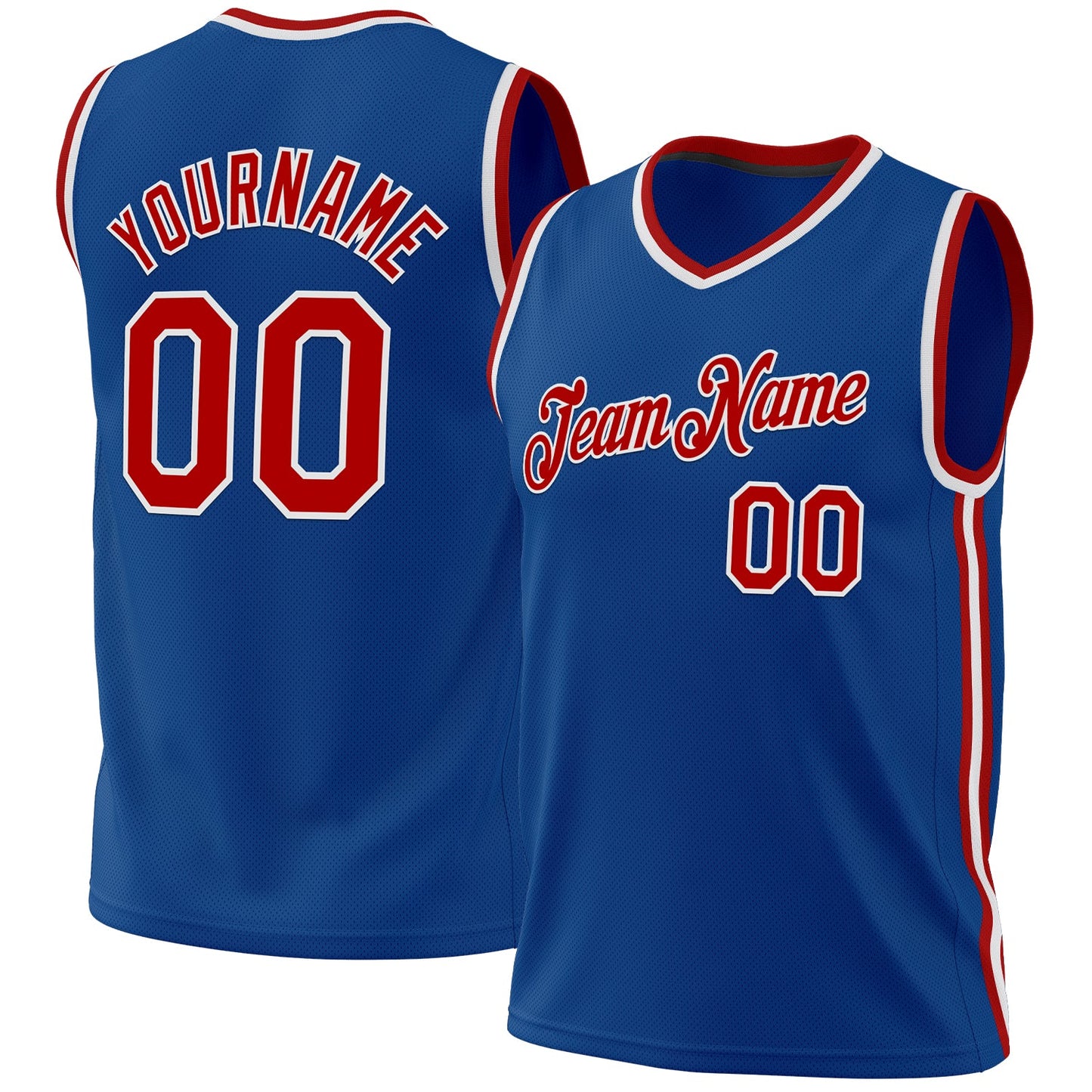 Custom Blue Red-White Authentic Throwback Basketball Jersey