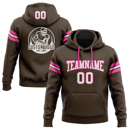 Custom Stitched Brown White-Pink Football Pullover Sweatshirt Hoodie