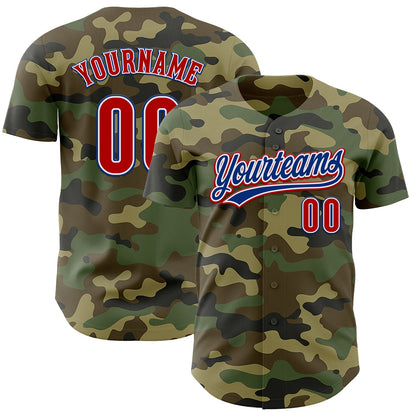 Custom Camo Red-Royal Authentic Salute To Service Baseball Jersey