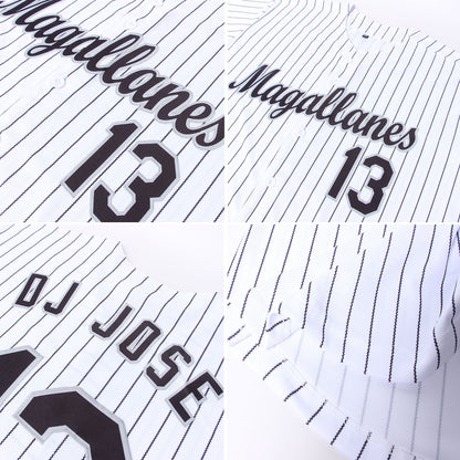 Custom White Black Pinstripe Black-Gray Softball Jersey