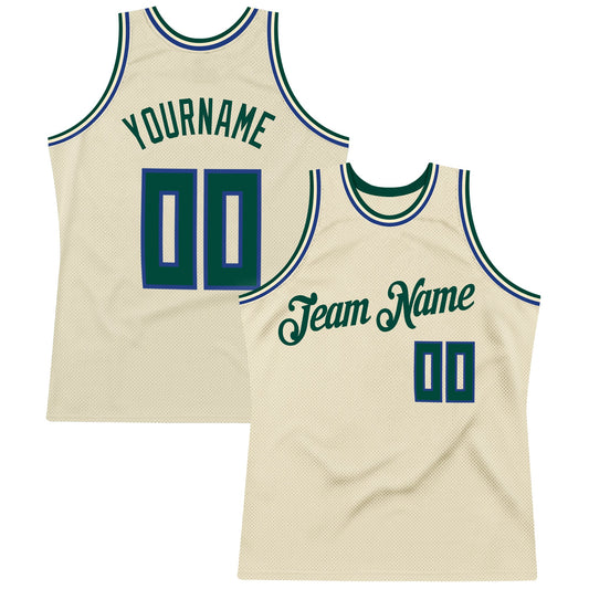 Custom Cream Hunter Green-Royal Authentic Throwback Basketball Jersey