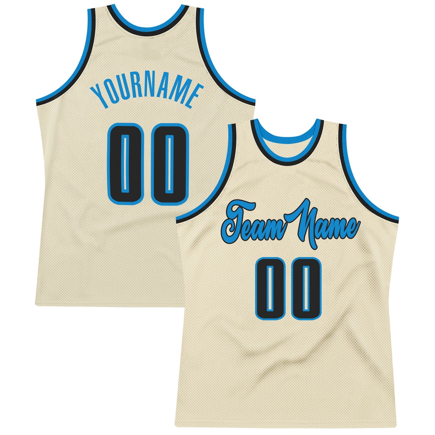 Custom Cream Black-Blue Authentic Throwback Basketball Jersey