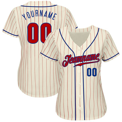 Custom Cream Red Pinstripe Red-Royal Authentic Baseball Jersey