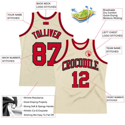 Custom Cream Red-Black Authentic Throwback Basketball Jersey