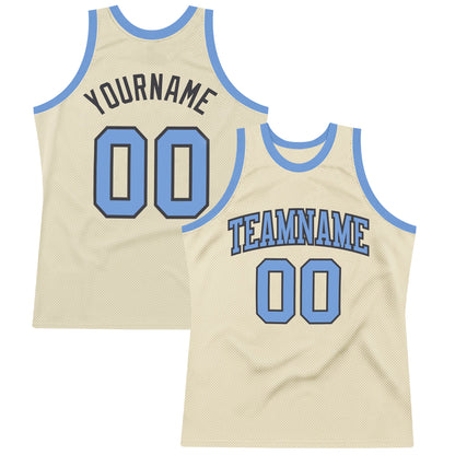 Custom Cream Light Blue-Steel Gray Authentic Throwback Basketball Jersey