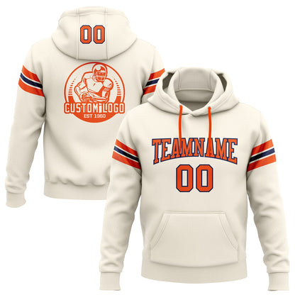 Custom Stitched Cream Orange-Navy Football Pullover Sweatshirt Hoodie