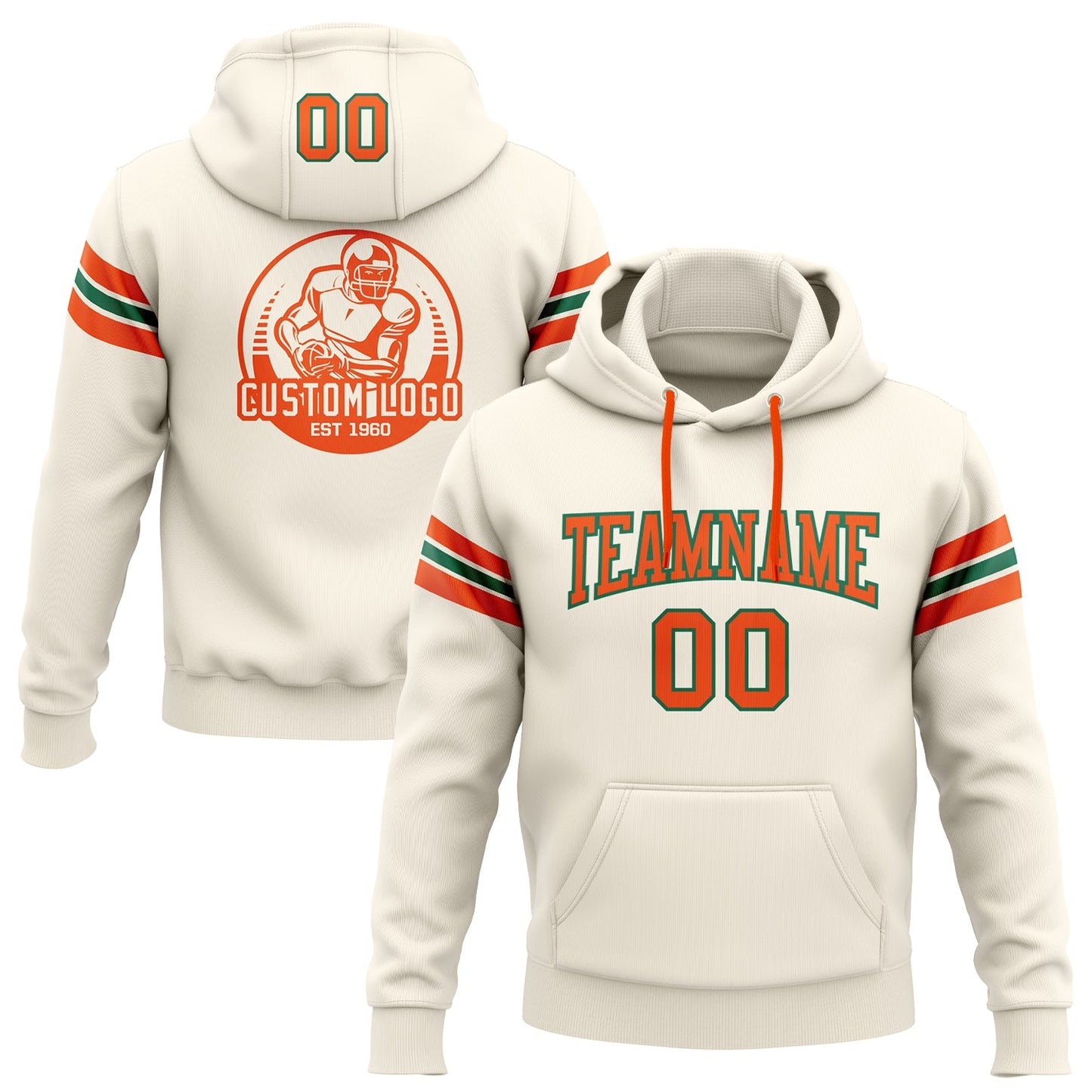 Custom Stitched Cream Orange-Kelly Green Football Pullover Sweatshirt Hoodie