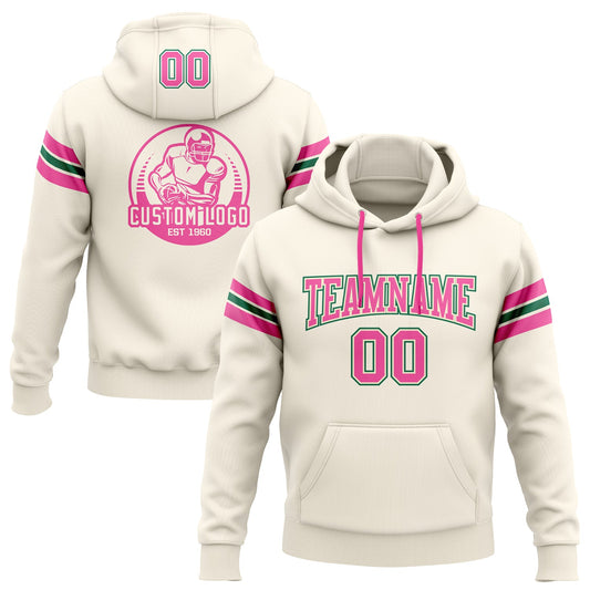 Custom Stitched Cream Pink-Kelly Green Football Pullover Sweatshirt Hoodie