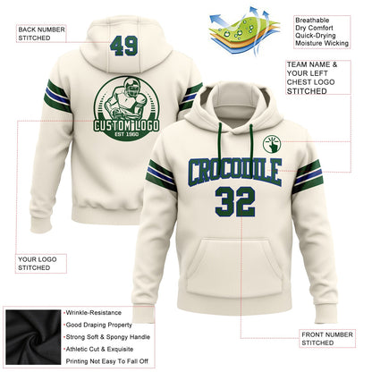 Custom Stitched Cream Green-Royal Football Pullover Sweatshirt Hoodie