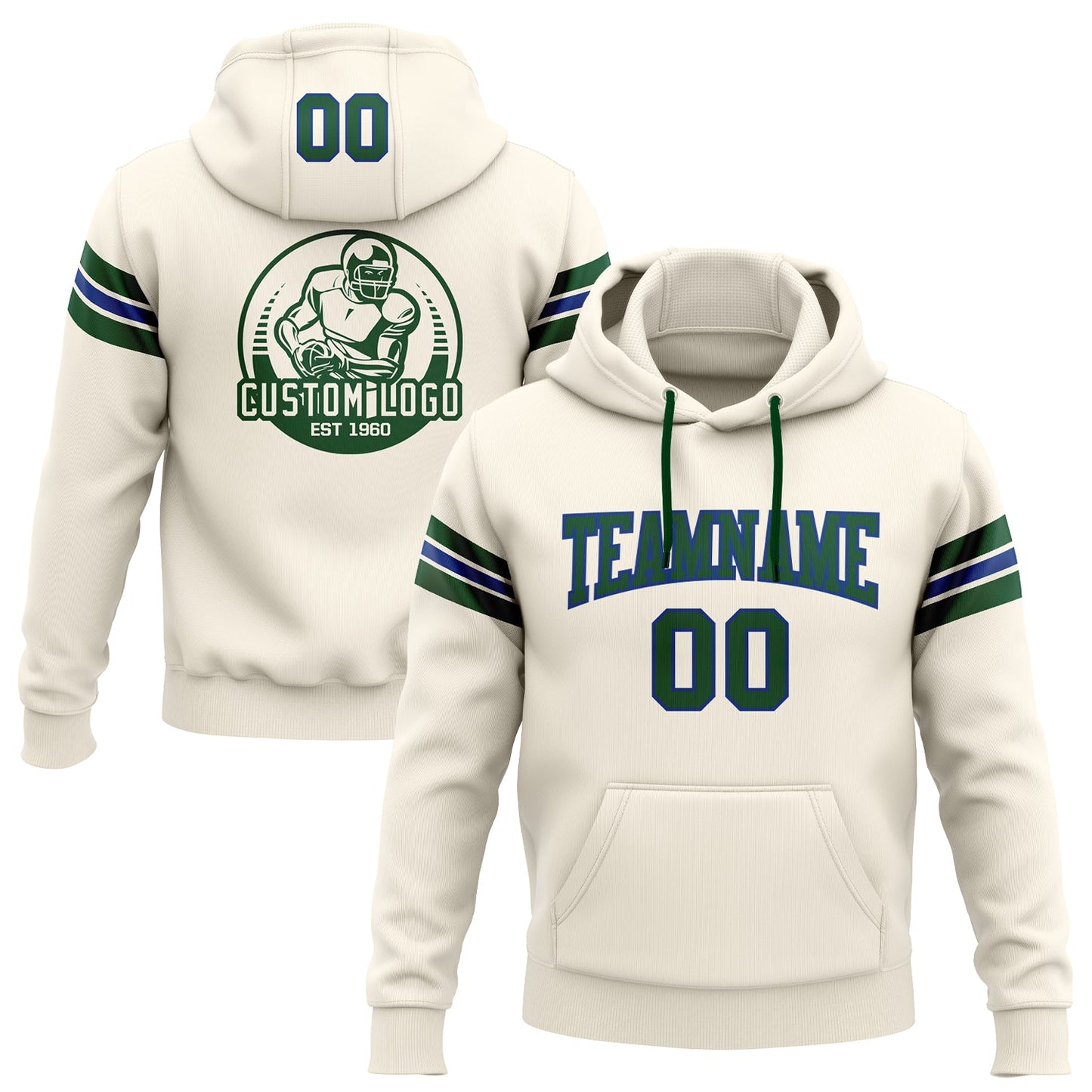 Custom Stitched Cream Green-Royal Football Pullover Sweatshirt Hoodie