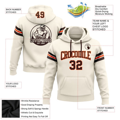 Custom Stitched Cream Brown-Orange Football Pullover Sweatshirt Hoodie