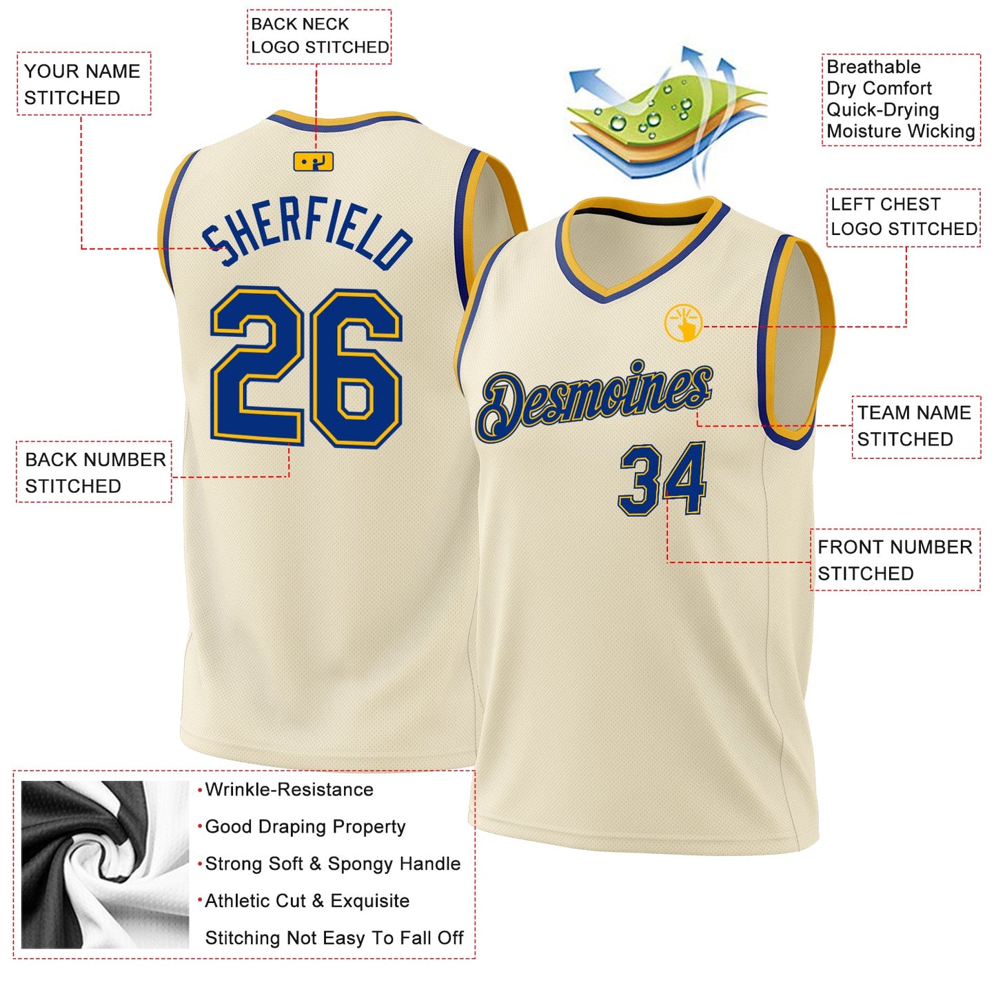 Custom Cream Royal-Gold Authentic Throwback Basketball Jersey