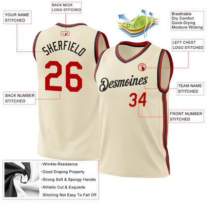 Custom Cream Red-Black Authentic Throwback Basketball Jersey