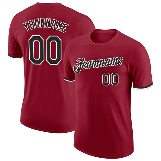 Custom Crimson Black-White Performance T-Shirt