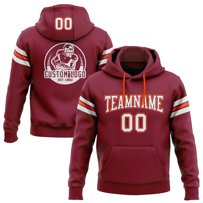 Custom Stitched Crimson White-Orange Football Pullover Sweatshirt Hoodie