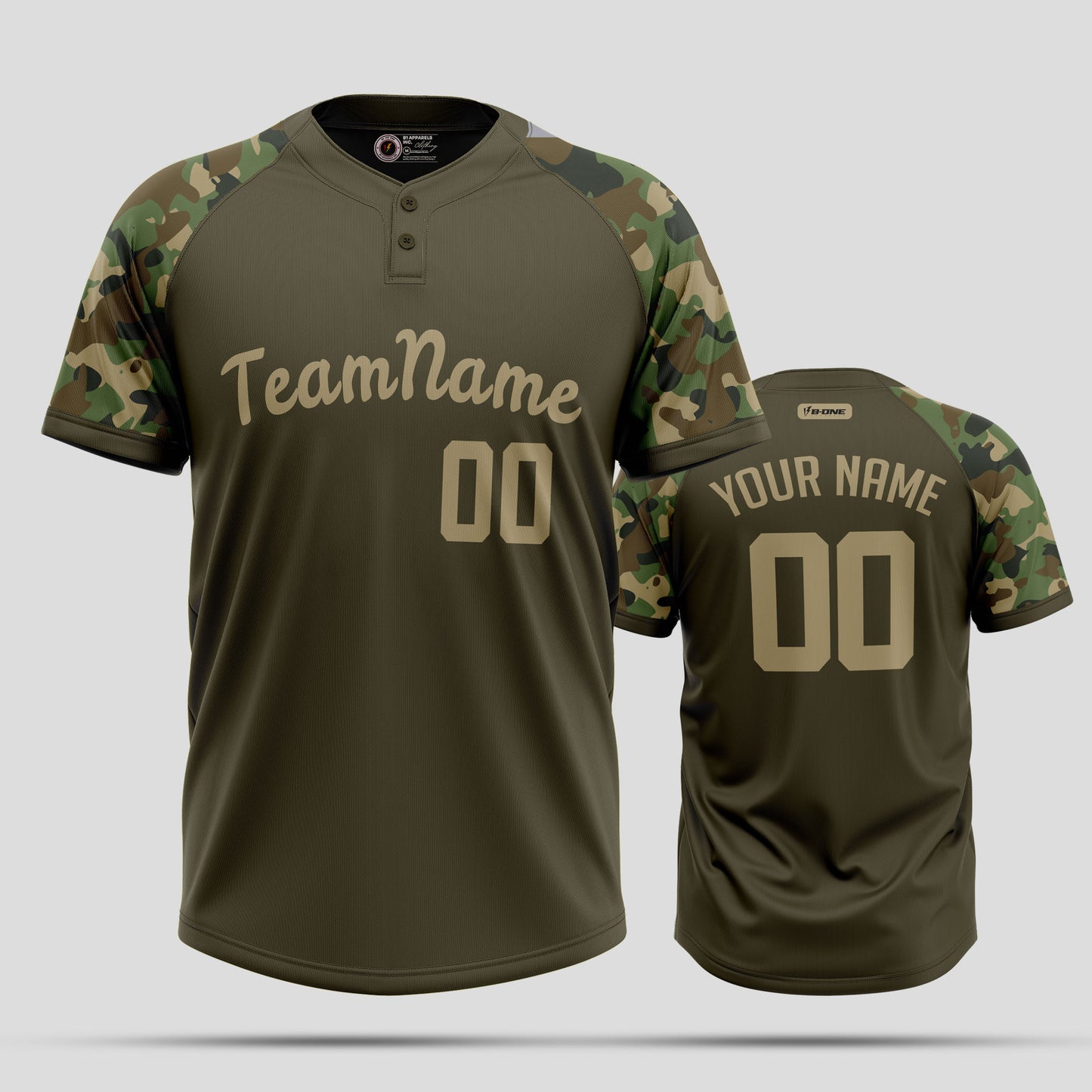 Custom Army Green Two-Button Baseball Jersey