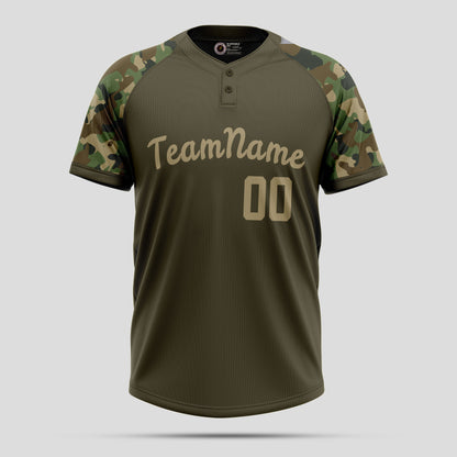 Custom Army Green Two-Button Baseball Jersey