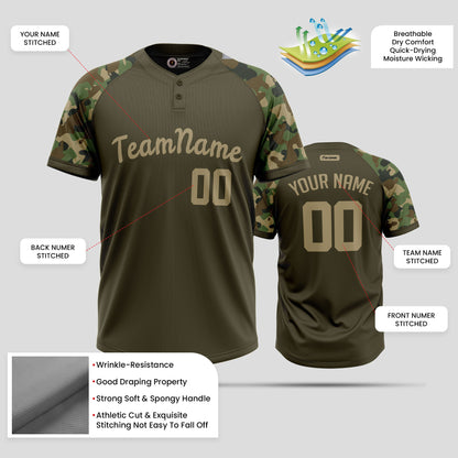 Custom Army Green Two-Button Baseball Jersey