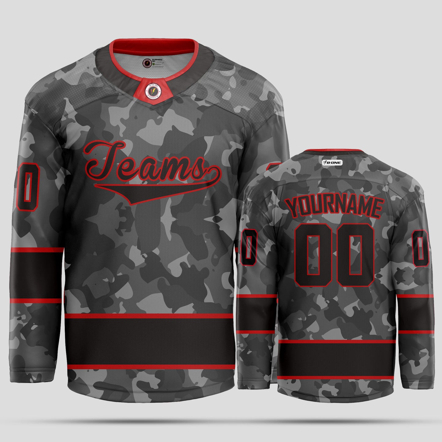 Custom Authentic Black and Red Camo Hockey Jersey - Personalized & Premium