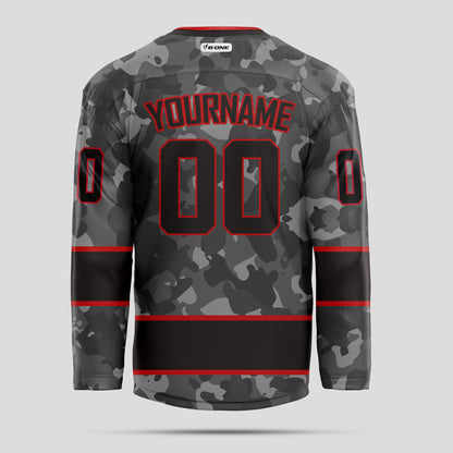 Custom Authentic Black and Red Camo Hockey Jersey - Personalized & Premium