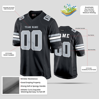 Custom Authentic Black, White, and Grey Football Jersey - Premium Teamwear